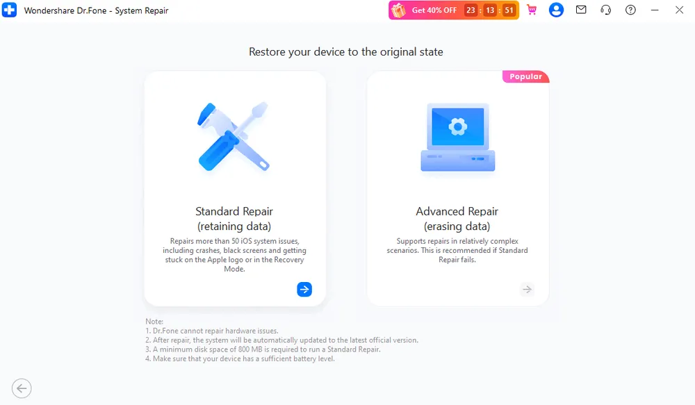 Select Standard Repair Mode.webp